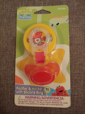 Sesame Beginnings Elmo Pacifier & Holder - Red and Yellow
